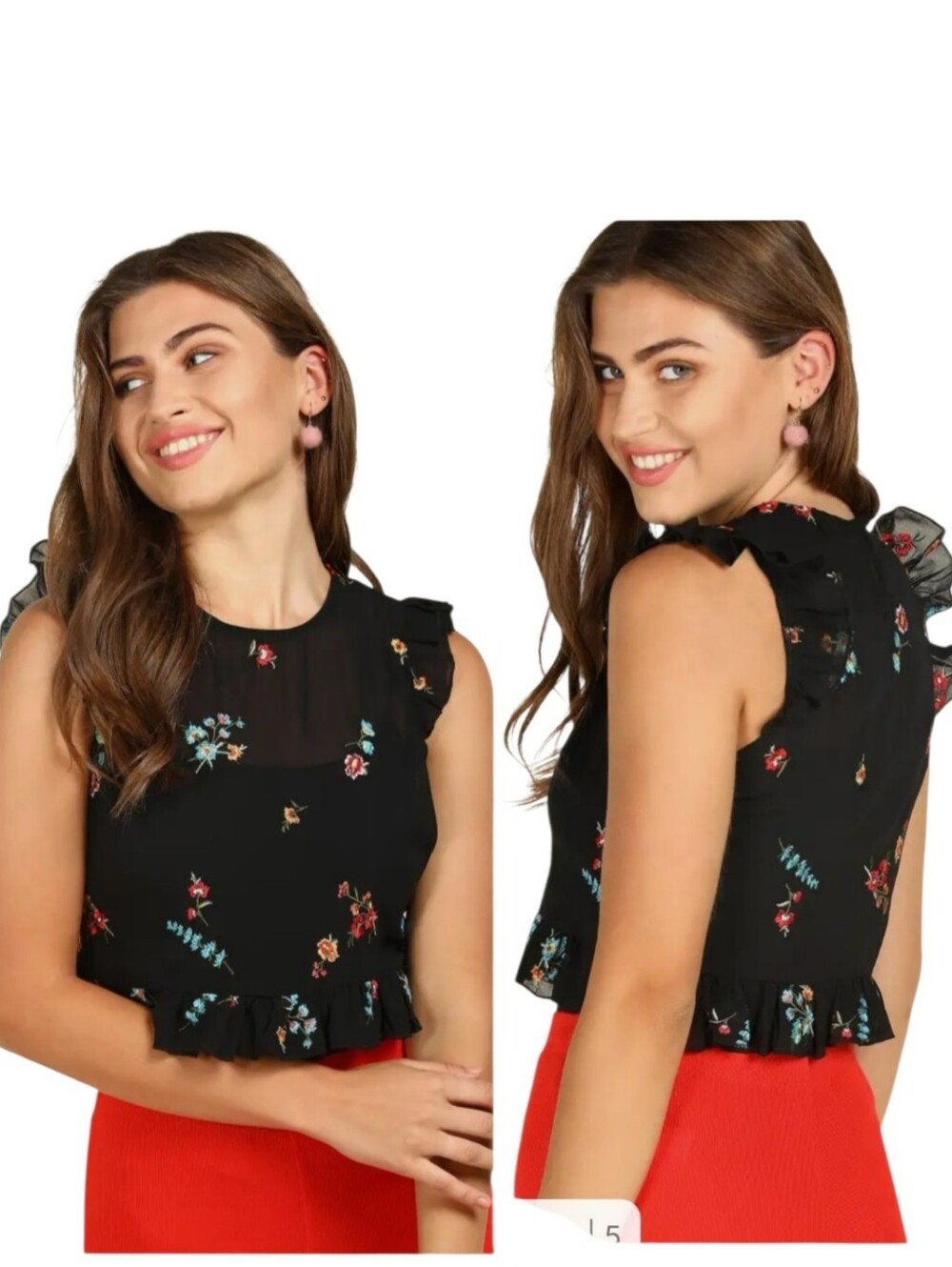 Forever 21 Floral Embroidered Sheer Ruffle Cottagecore Crop Top Sz S